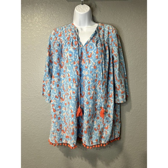 Mudpie Womens Tunic Top Size S Blue‎ Orange Long Sleeve Cheetah - Picture 1 of 4
